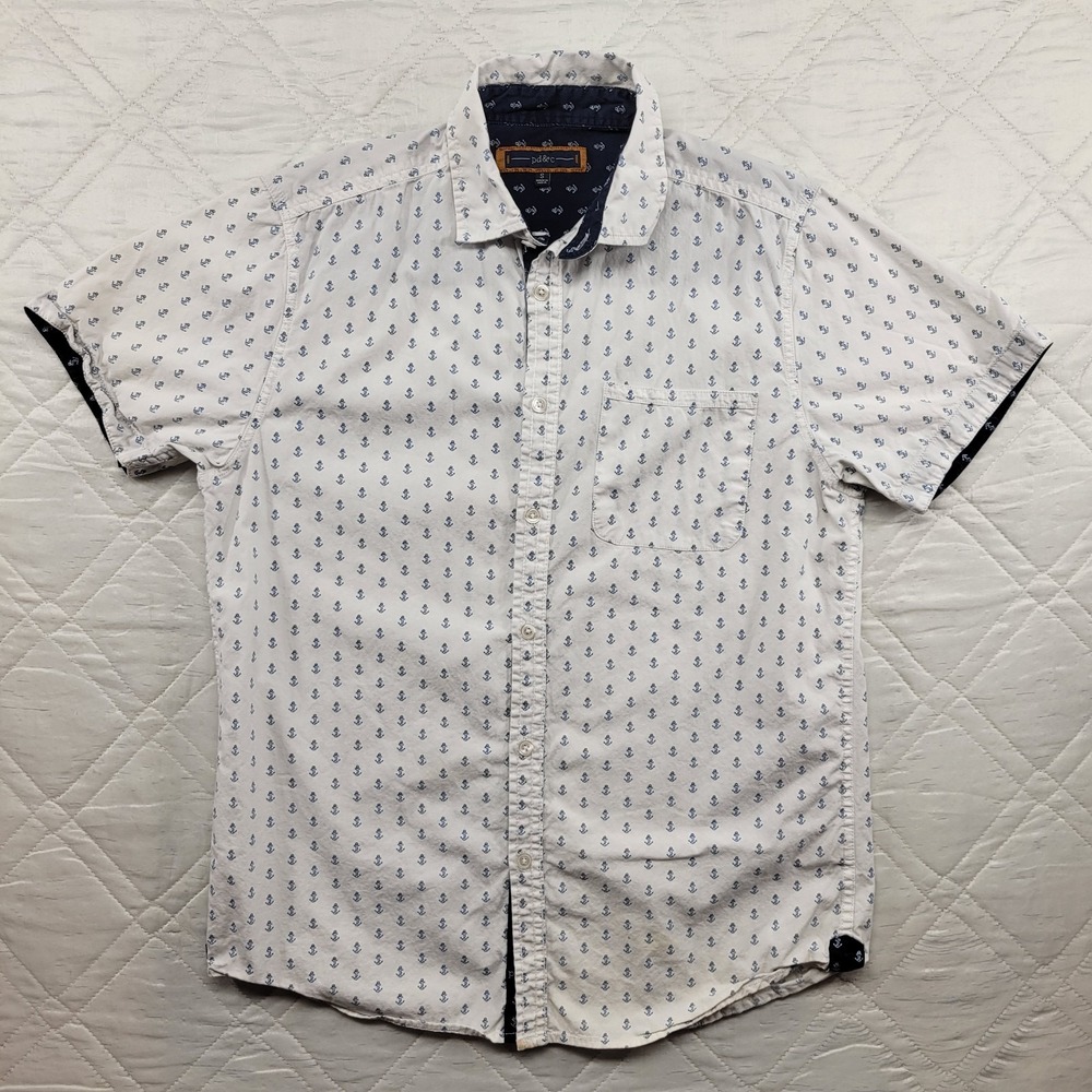 pd&c white w/ blue ancors short sleeve dress shirt size S